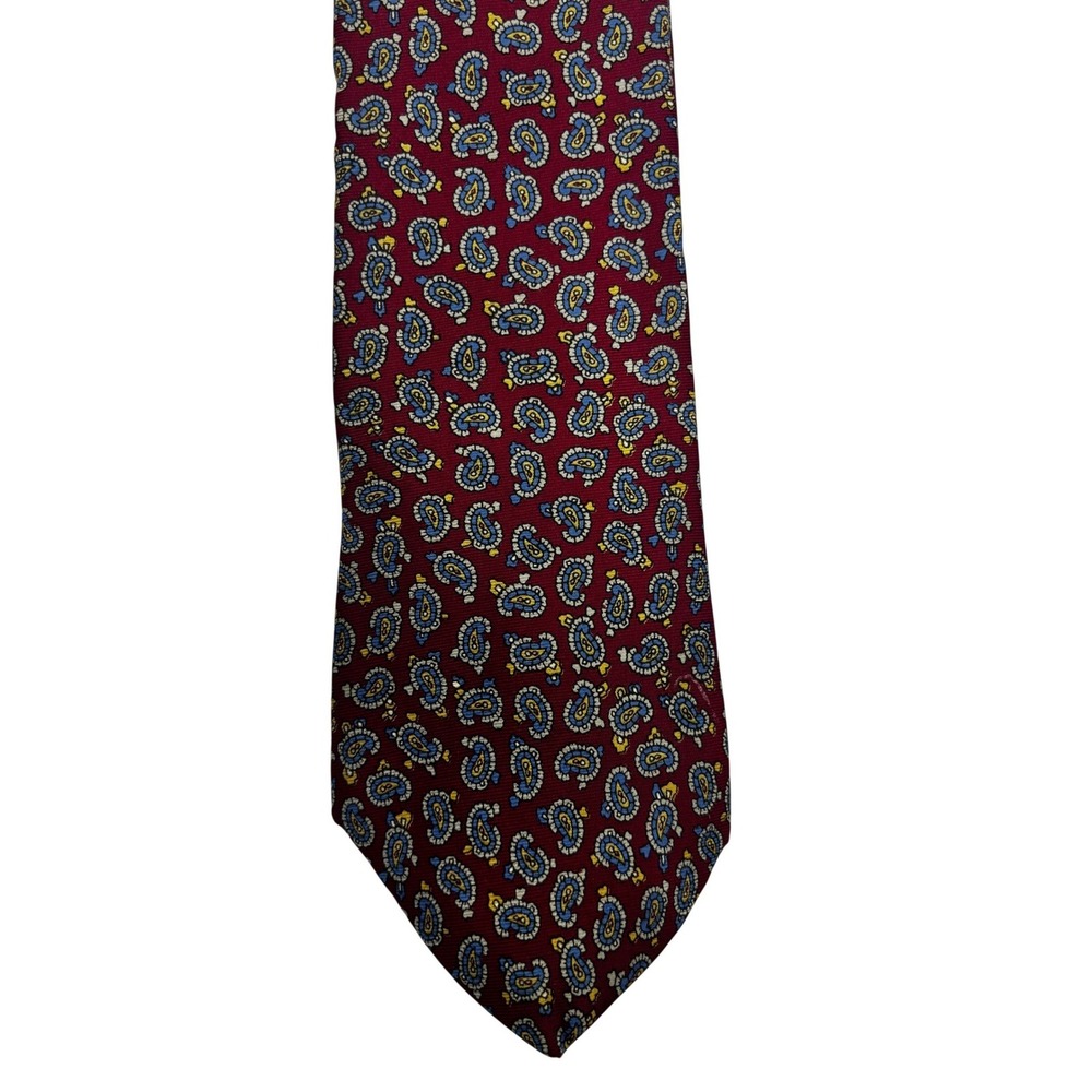 Hardy Amies London Mens Silk Tie Burgundy Red Paisley Pattern Formal Necktie